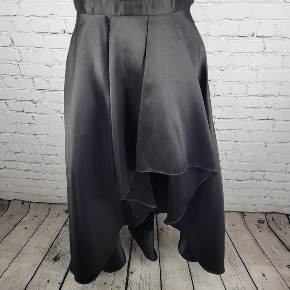 Lulus Black Satin High Neck Strappy High Low A-Line Flowy Cocktail Dress Gown XS - Picture 6 of 13